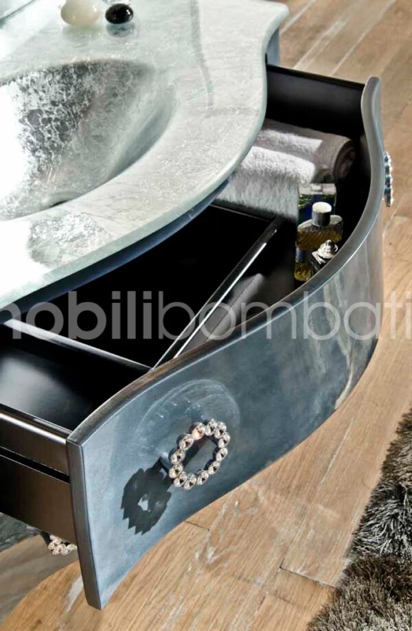Black pearly solid wood baroque style vanity unit - Image 3