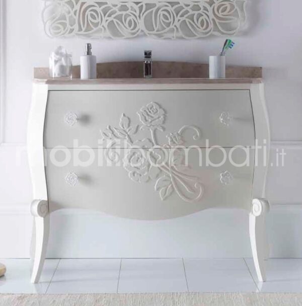 Sanded baroque style vanity unit with roses reliefs