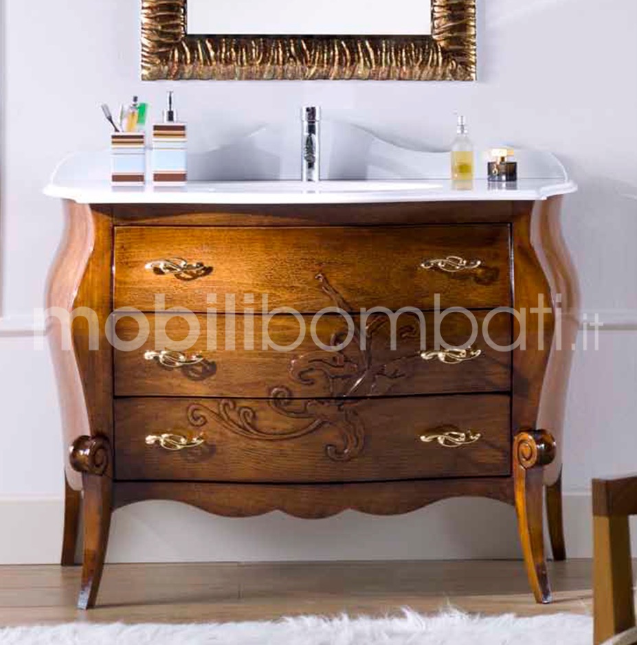 Antique Walnut Baroque Style Vanity Unit, Antique Dresser Sink Vanity Unit