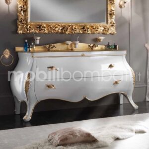White lacquered baroque style vanity unit