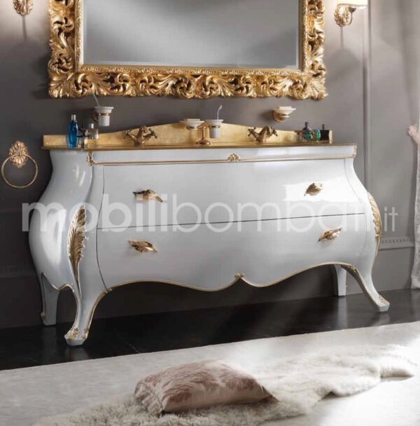 White lacquered baroque style vanity unit