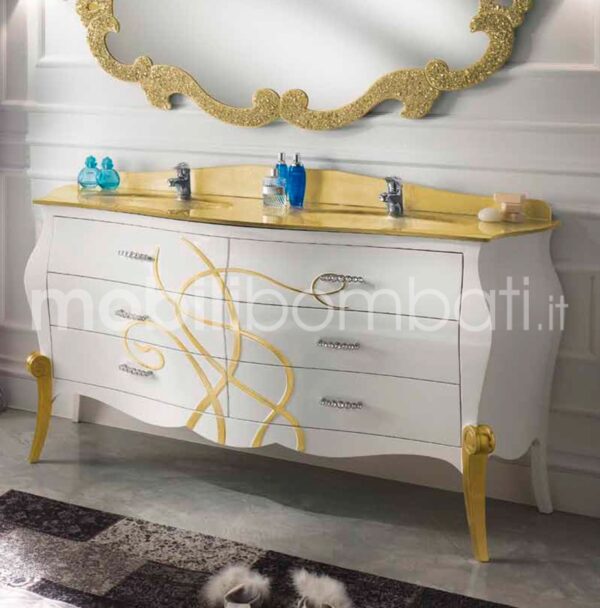 Gold baroque style vanity unit with double washbasin