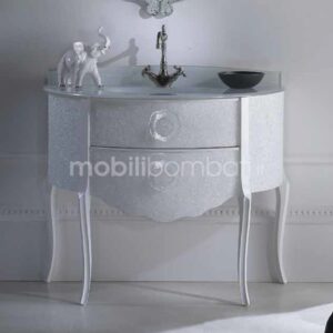Half-moon bathroom vanity unit in molten crystal