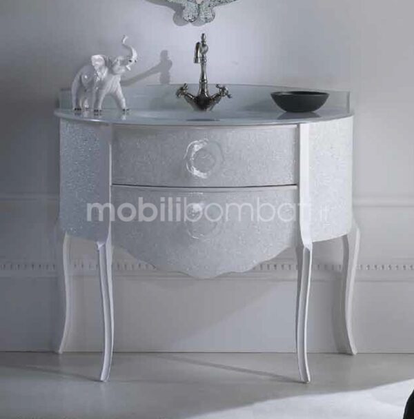 Half-moon bathroom vanity unit in molten crystal