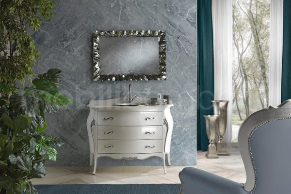 Mobile bagno stile barocco bianco finiture foglia argento