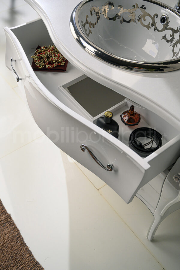 Mobile bagno stile barocco bianco finiture foglia argento - Image 2