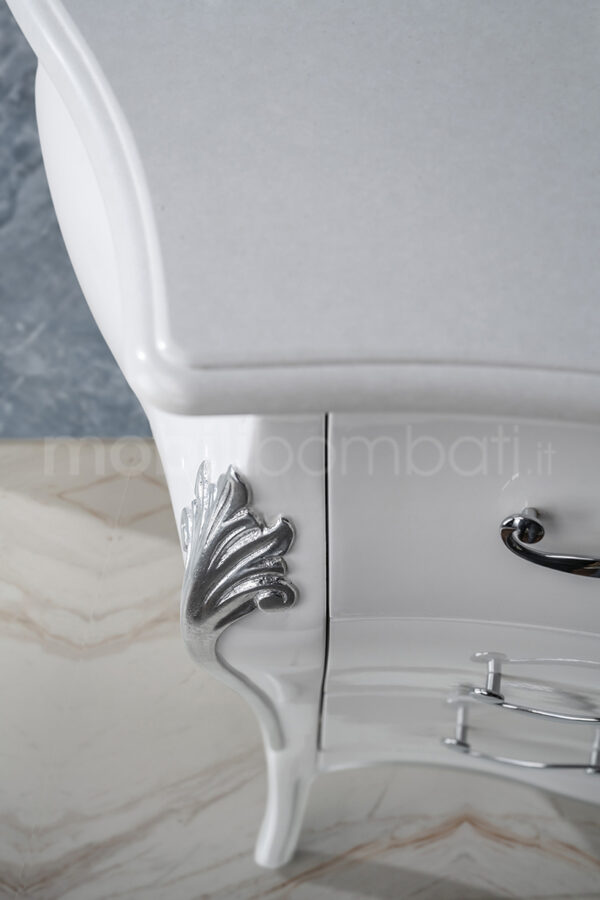 Mobile bagno stile barocco bianco finiture foglia argento - Image 3