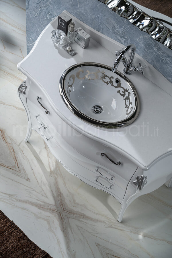 Mobile bagno stile barocco bianco finiture foglia argento - Image 9